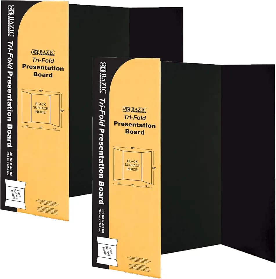 BAZIC Products Black Tri-Fold Poster Board, 36 x 48 in, 2-Pack