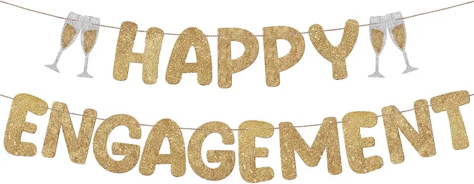 Breling Pre-Strung Glitter Happy Engagement Banner, Champagne Gold