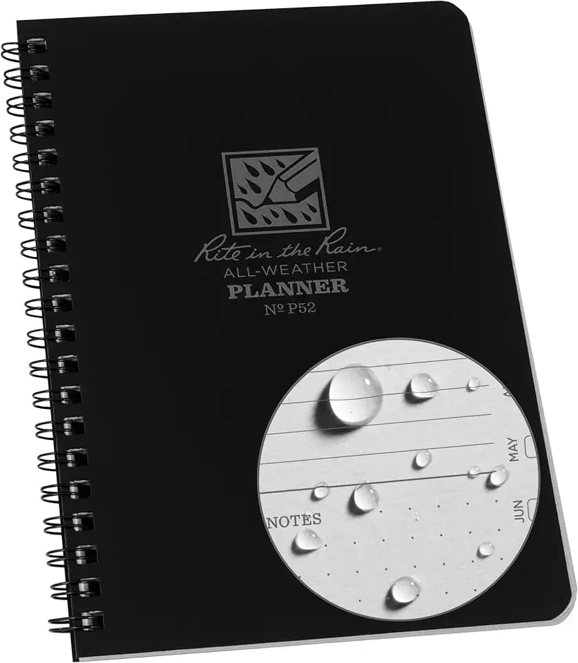 Rite in the Rain All-Weather Weekly Planner, Undated, Side-Spiral 4-5/8" x 7" (No. P52),Black