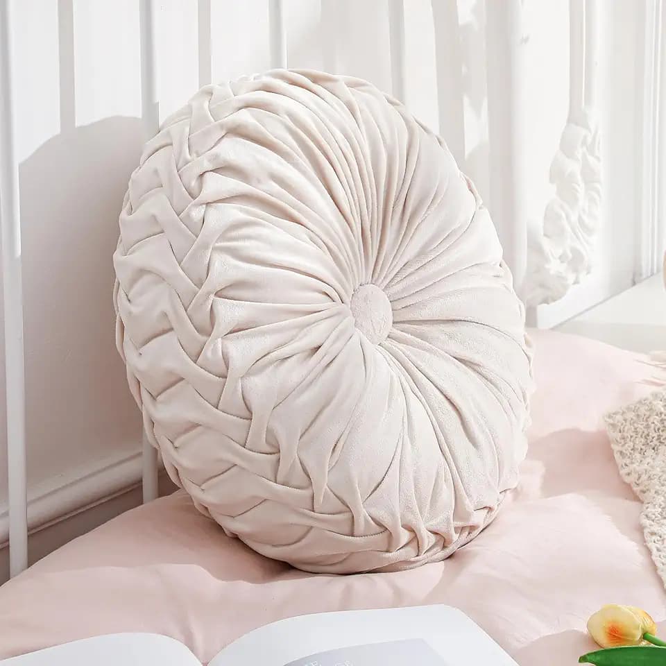 Drydiet 1 Pcs Round Throw Velvet Pillow Decorative Pillow (Beige, 15'')