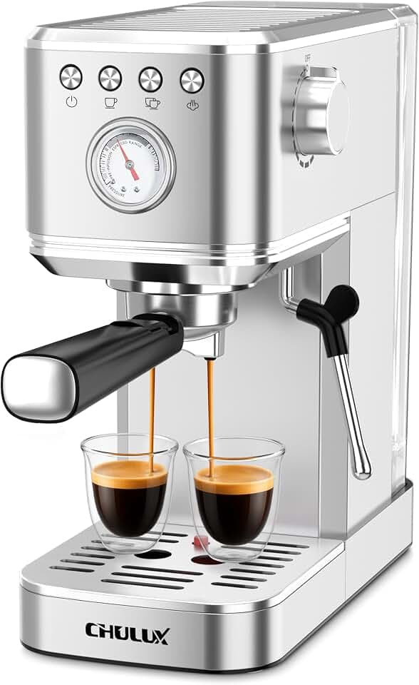 CHULUX Slim Espresso Machine with Milk Frother for Home Cappuccino & Latte