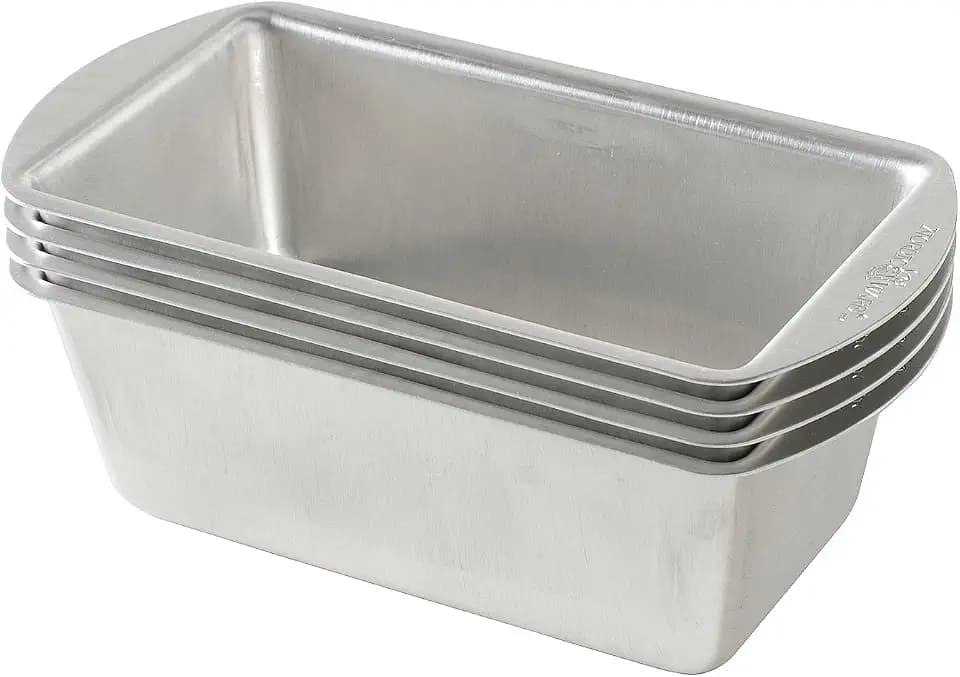 Nordic Ware Natural Aluminum Commercial Mini Loaf Pans, Four 2-Cup Pans