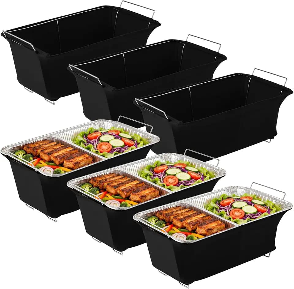6 Pack Chafer Wind Guard, Chafer Stand Cover Windproof, Heat Retaining Chafing Dish Covers for Buffet, Machine Washable Fabric for Indoor & Outdoor Events, Wedding, Party, Camping (6, Black)