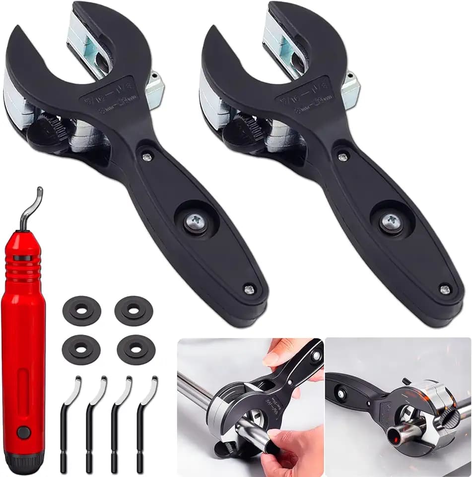 2PCS Ratcheting Tubing Cutters, Tubing Cutter 1/4" To 7/8" & 5/16" To 1 1/8", 2 in 1-360° Close Quarters Tube Compact Cutter with Deburring Tool, Pex Cutter Tool for Cutting Copper and Metal Pipes.