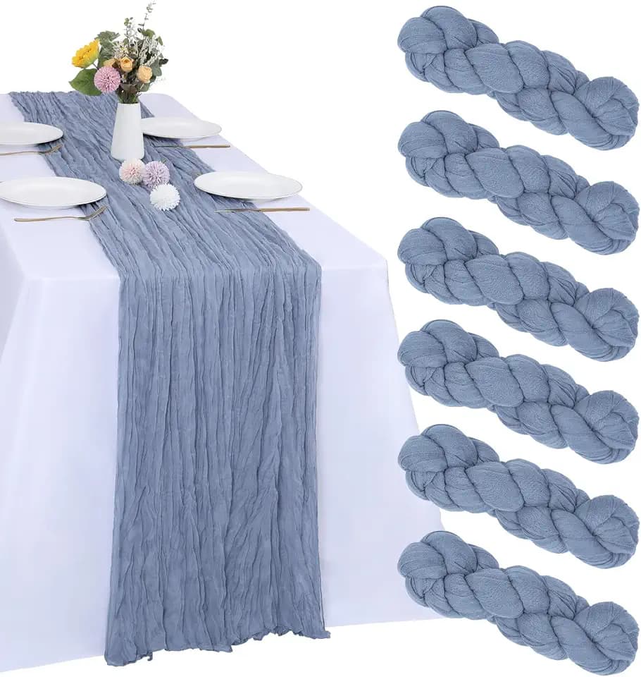 6 Pack Dusty Blue Cheesecloth Table Runner 35 x 120 Inch
