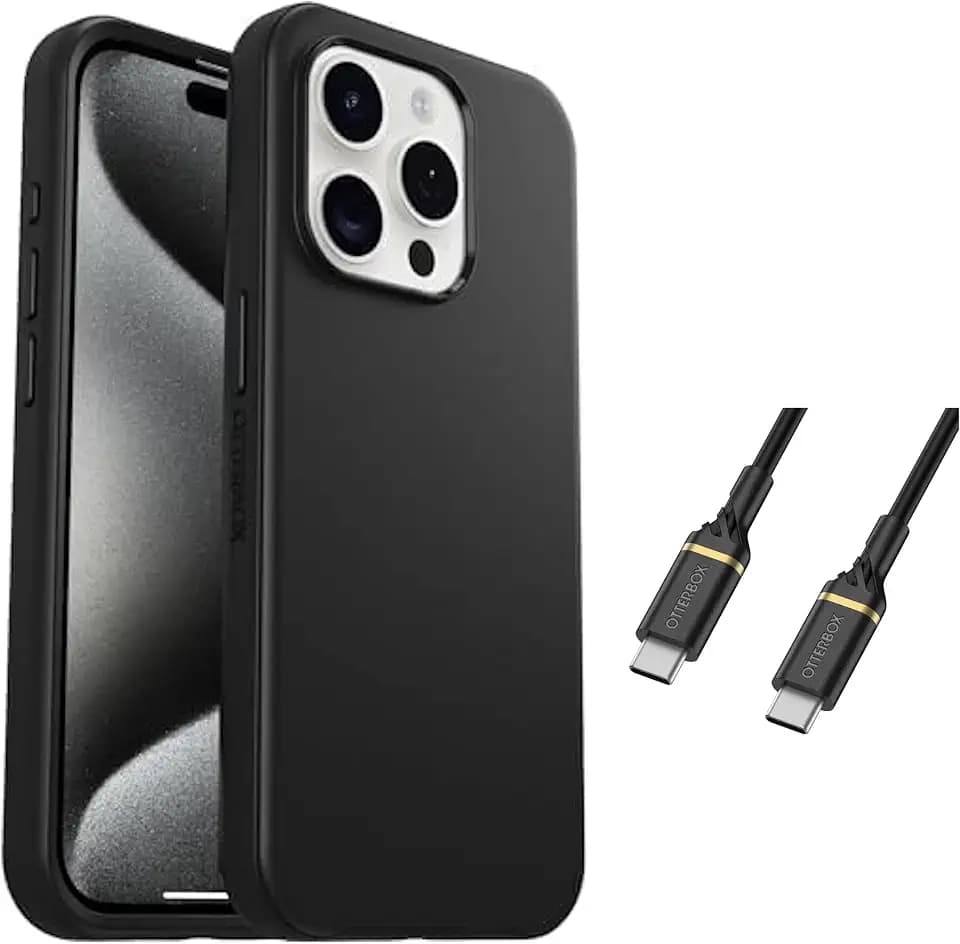 OtterBox Symmetry Plus Series Case for iPhone 15 Pro Max with USB-C to USB- C Cable - Black