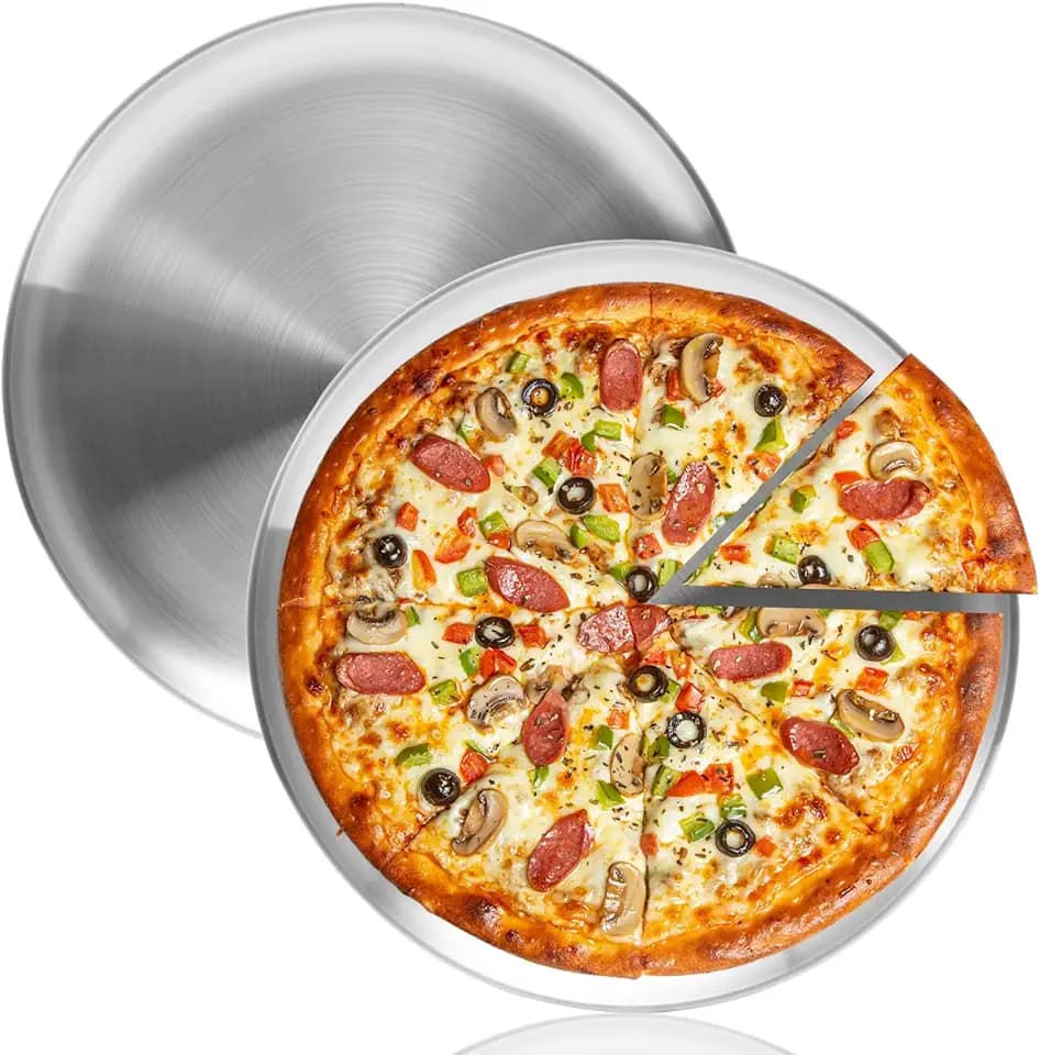 16 Inch Pizza Pan for Oven 2 Pack Stainless Steel Baking Sheet Round Plates for Cake Pie and Salad Pizza Steel Large Tray Oven Dishwasher Safe & Easy Clean