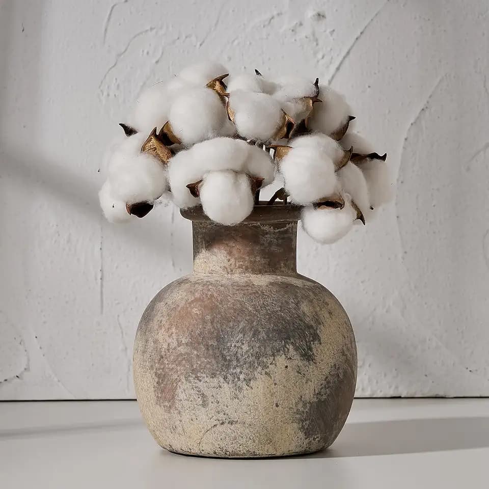 SIDUCAL Ceramic Rustic Farmhouse Vase | 6 Inch Pottery Decorative Flower for Home Decor | Boho Vase | Terracotta for Table, Living Room, Bathroom Decoration, Shelf Decor, Mantel