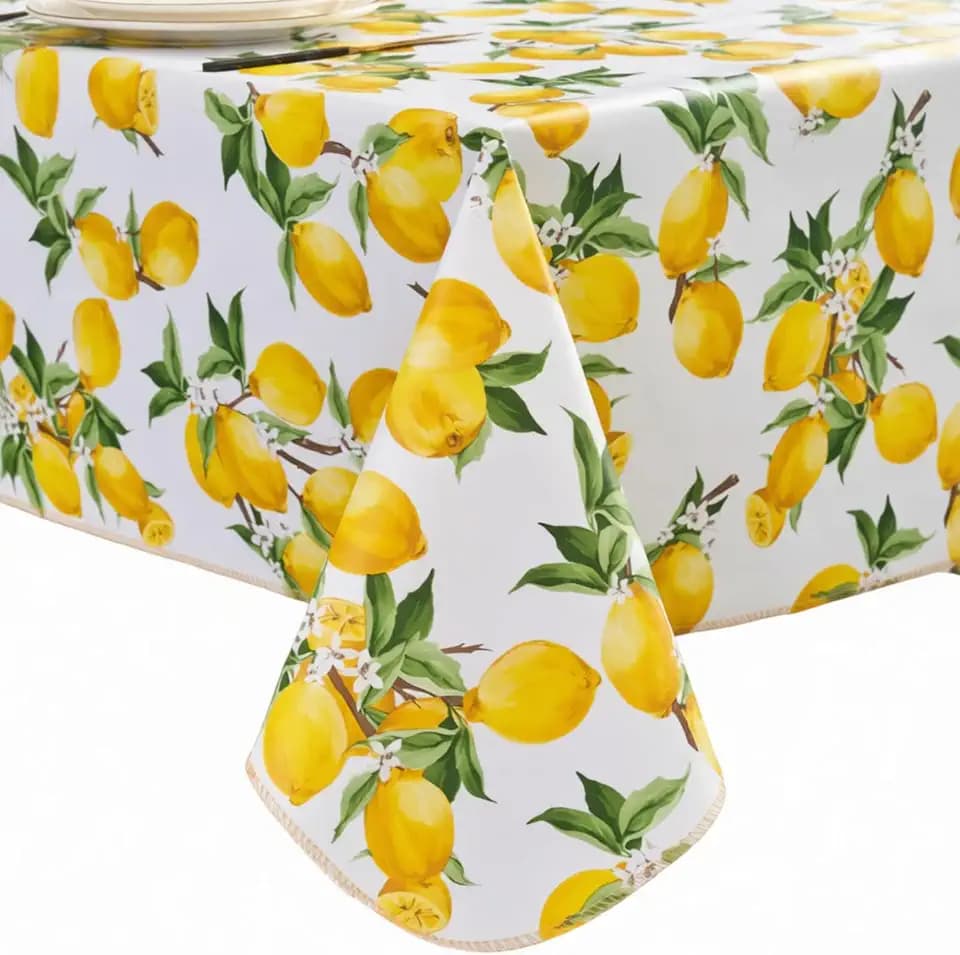 Pioggia Vinyl Tablecloth with Flannel Backing - Waterproof, Oil-Proof, Easy to Clean -Plastic Table Cloth - Perfect for Dining Tables, Kitchen Tables, Parties (Lemon, 60×102 Inch Rectangular)