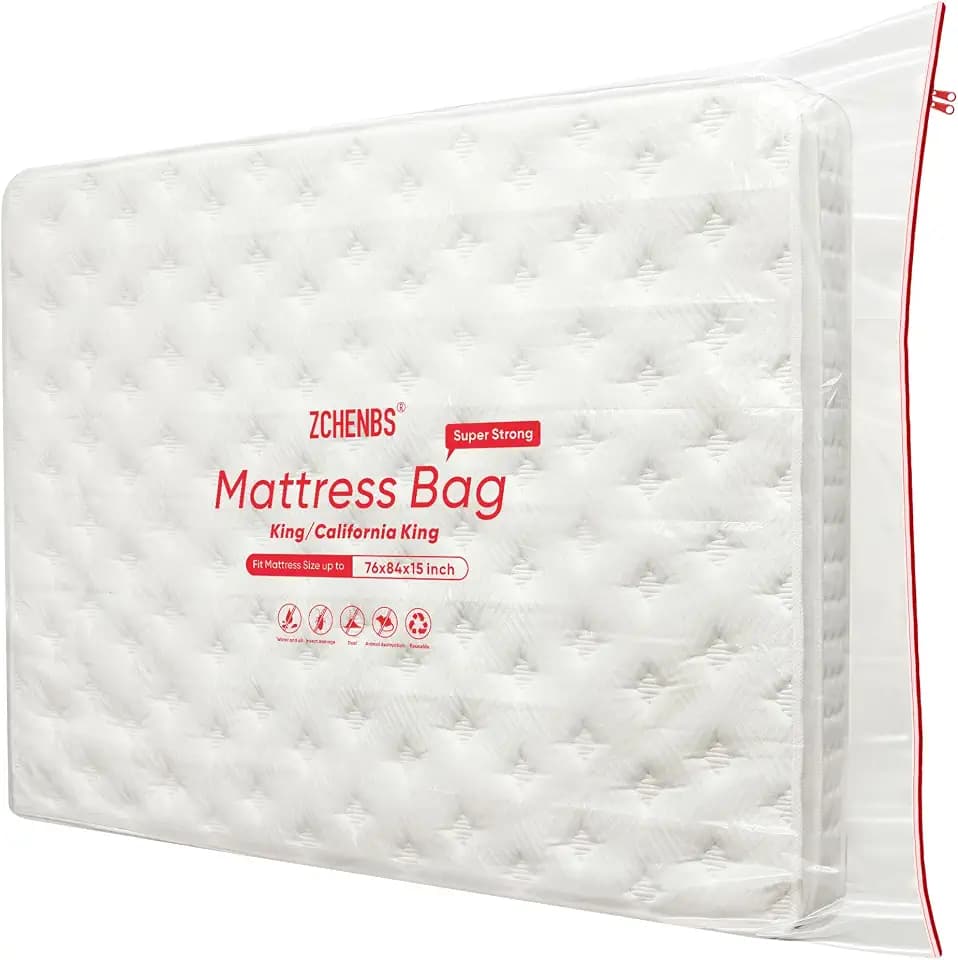 King Mattress Bags for Moving, Waterproof Storage Bag with Zipper, Heavy-Duty 5 Mil Ultra-Thick California King Mattress Protector Cover for Moving, Reusable (Transparent/Red, 1 Pack)