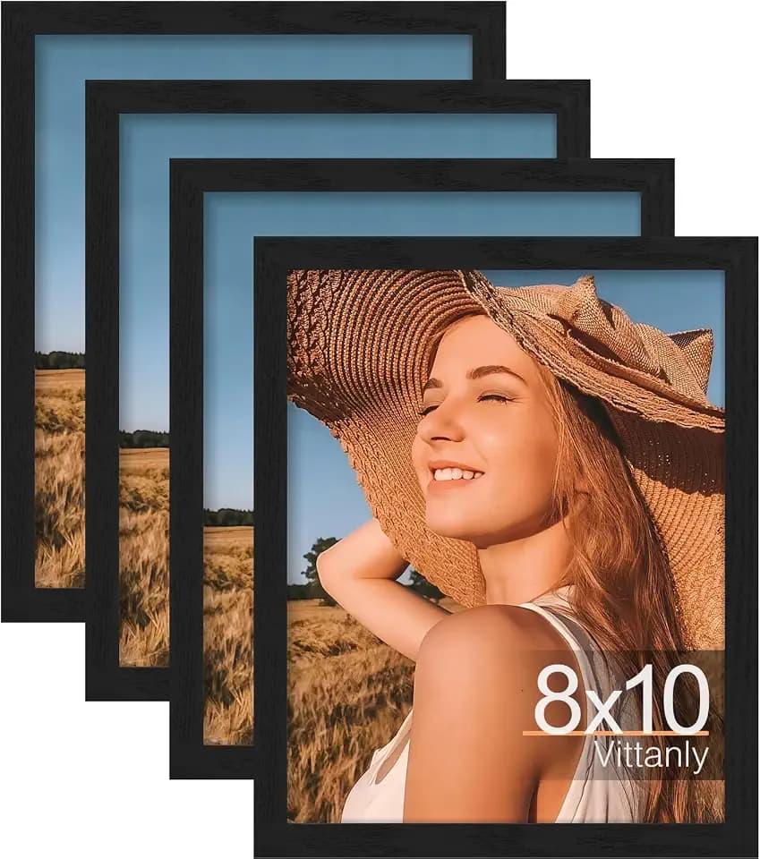 Vittanly 8x10 Picture Frames Set of 4, for Wall or Tabletop Display, Black