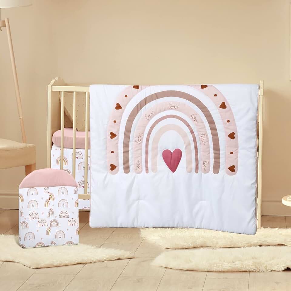 Rtteri 4 Pieces Baby Crib Bedding Set, Standard Nursery Size Soft, Boho