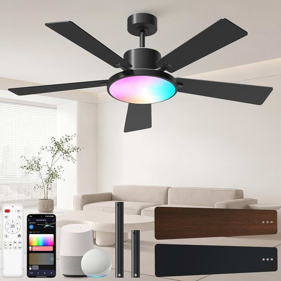 CINOTON 52" Smart Ceiling Fans with Lights and Remote, App Control, Black