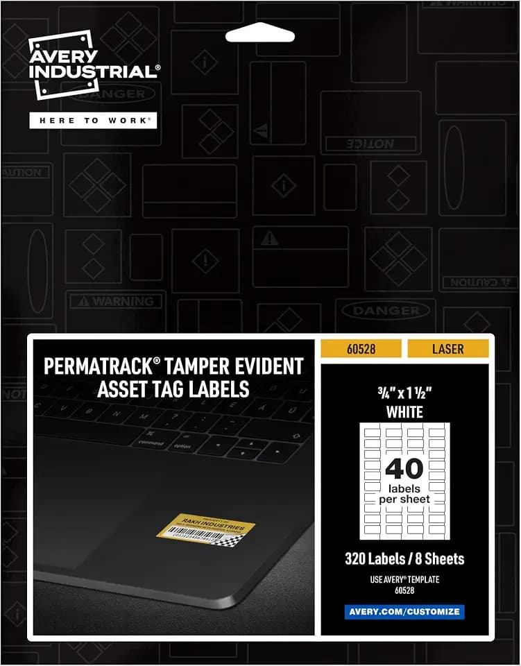 Avery White Asset Tag Labels, 3/4" x 1-1/2", Tamper-Evident Laser Printable Tags, 320 Waterproof Labels (60528)