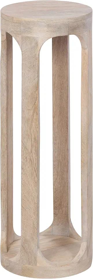 Kate and Laurel Dahl Coastal Wooden Round Drink Table; 8 x 23; Whitewash; Boho Circle Wood Accent Pedestal Table for Living Room Plant Stand or Small Bedroom Nightstand