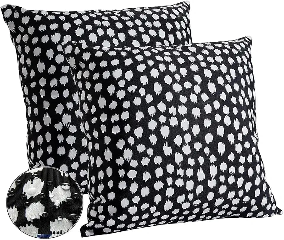 Allorry Outdoor Pillow Covers 18x18 Set of 2 Boho Design Black Polka Dot Decorations Pillows Summer Outdoor Waterproof Patio Furniture Garden Porch Sofa Bed Cushion Covers Home Decor JB002-B18
