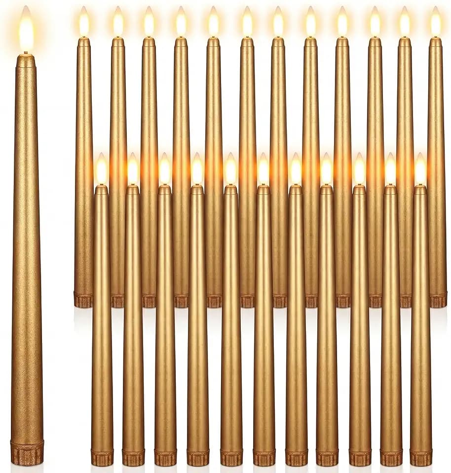 Macarrie 24 Packs Flameless Taper Candles Battery LED 11",Gold