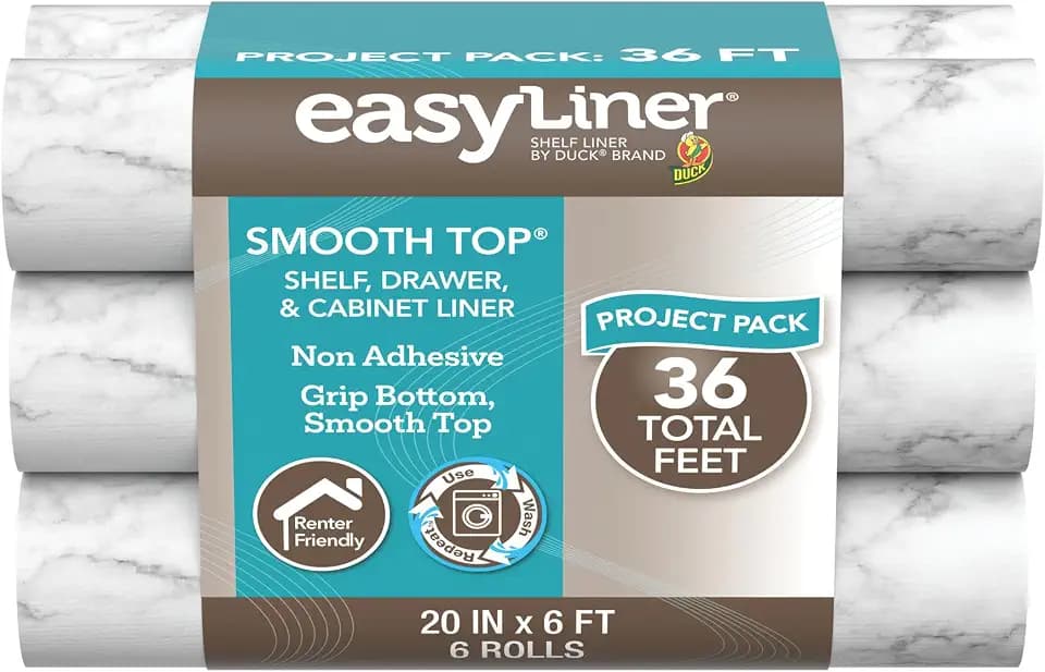 Smooth Top EasyLiner for Cabinets & Drawers, Easy to Install, Shelf Paper & Drawer Liner Non Adhesive, Non Slip Shelf Liner for Pantry, Kitchen Essentials, 20 in x 6 ft (6 Pack), 36 ft, Gray Marble