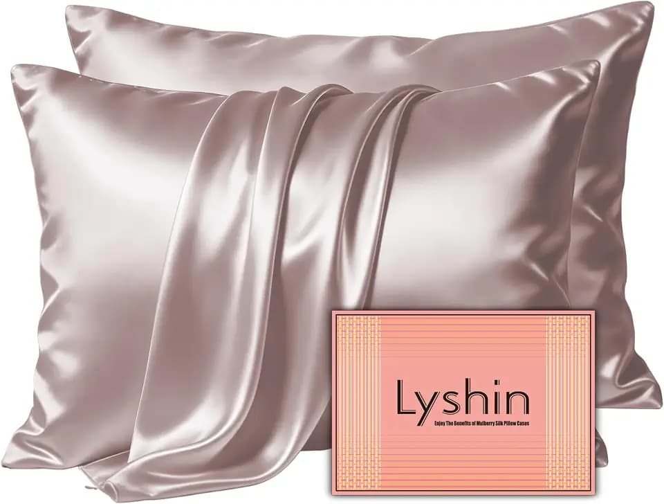 LYSHIN Silk Pillow Cases 2 Pack King Size with Zipper, Taupe