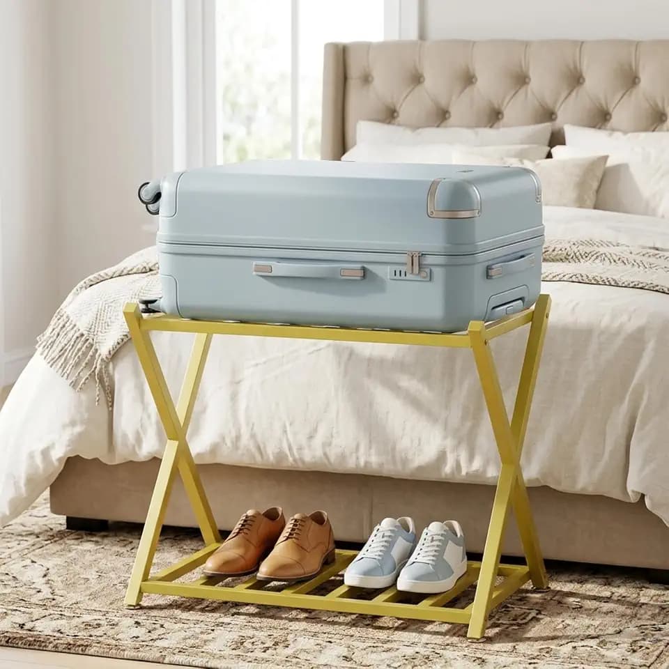 Heavy Duty Luggage Rack for Guest Rooms,Double Tier Suitcase Stand