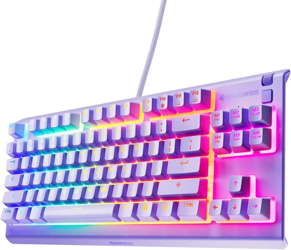 SteelSeries Apex 3 TKL Lavendel RGB Gaming-Tastatur – Kompakter Tenkeyless-Formfaktor – 8-Zonen-RGB-Beleuchtung – Wasser- und Staubresistenz – Flüsterleise Gaming-Switches - UK Layout QWERTY