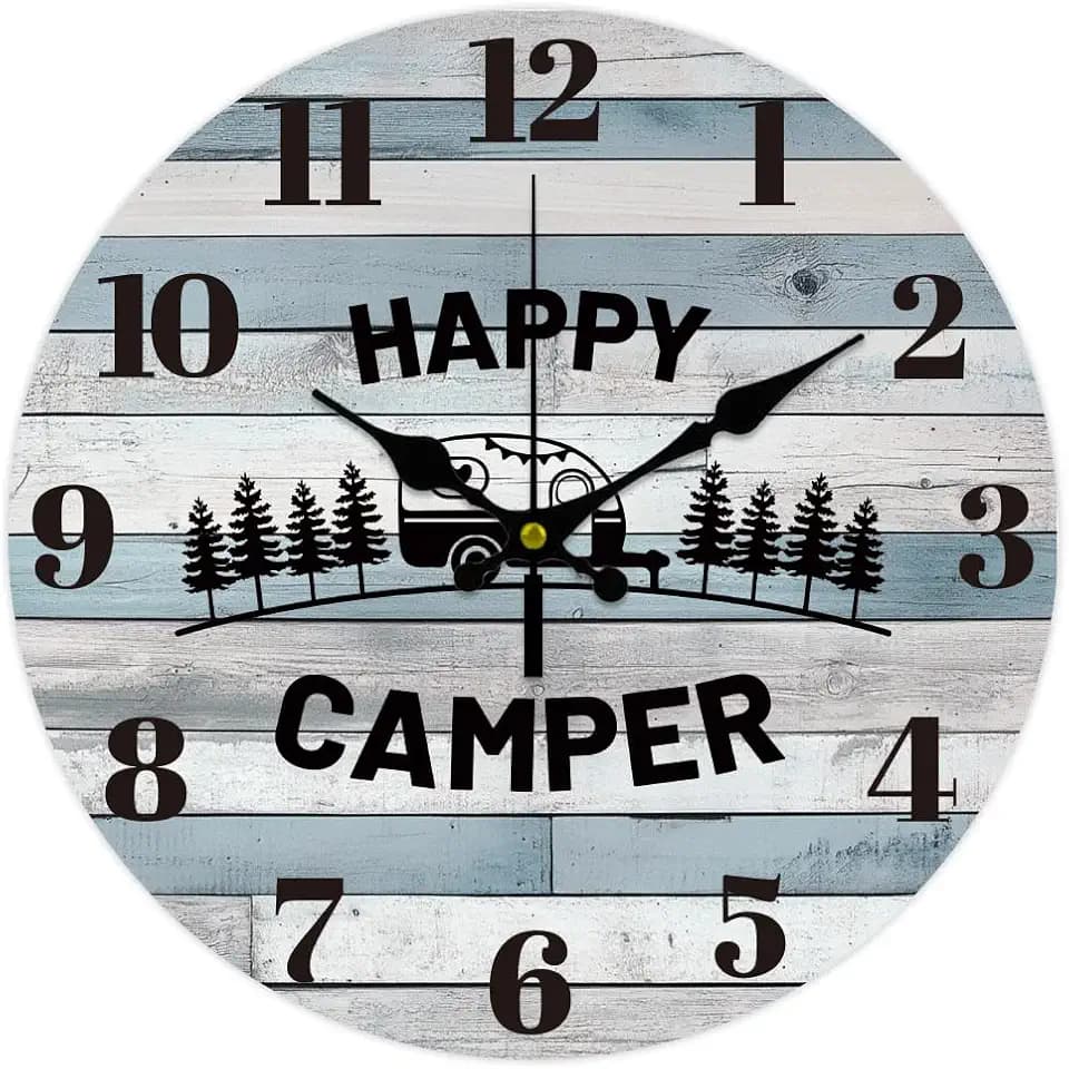 CHGCRAFT 12inch Camper Forest Pattern Round Wall Clock
