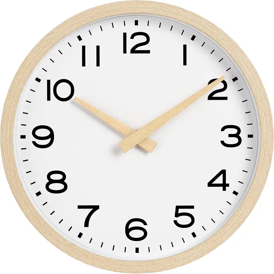 AKCISOT 10 Inch Wall Clock, Silent Battery Operated Analog Clock, Natural