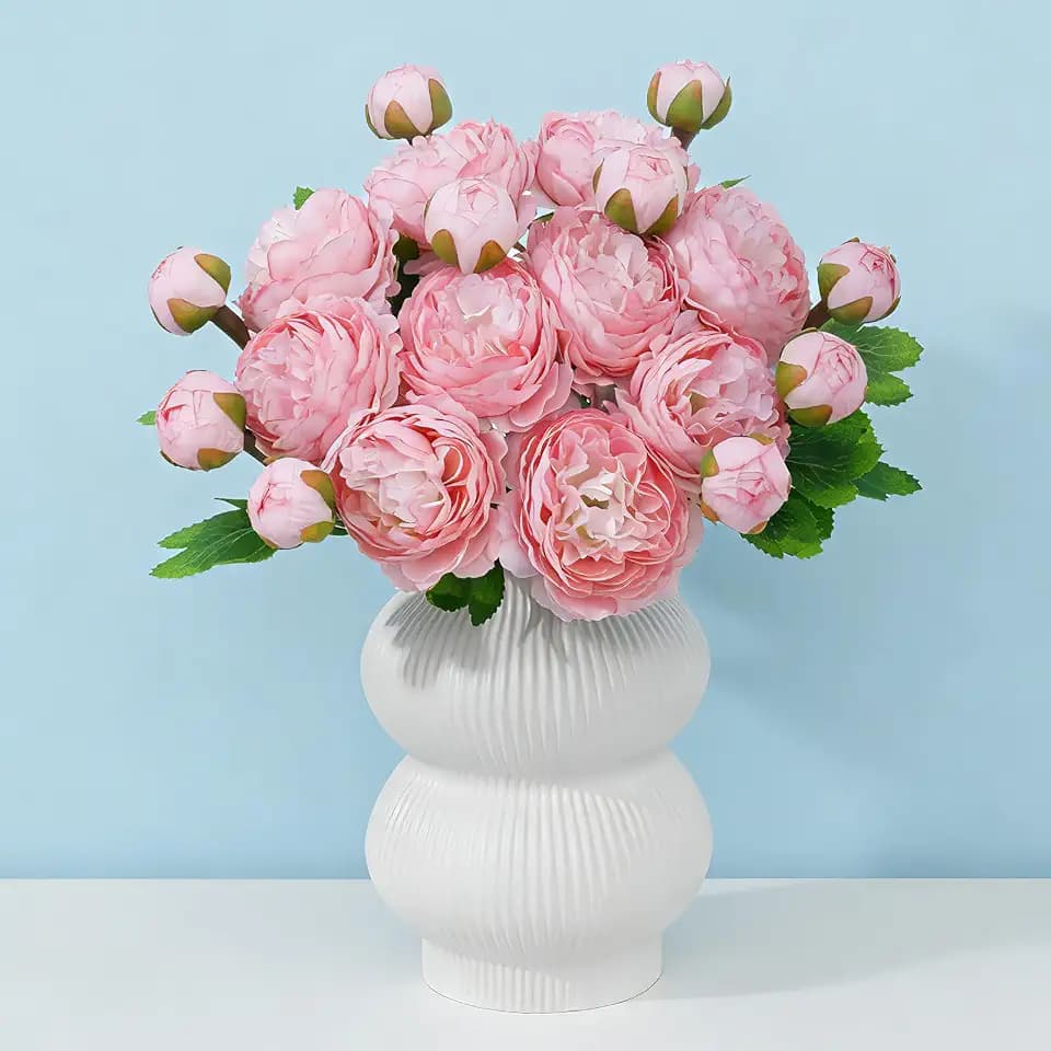 10Pcs 20Heads Peonies Artificial Flowers, Realistic Artificial Silk Ranunculus Flowers with Bendable Stems for Floral Bouquets Centerpieces Home Table Wedding Party Decor (Pink Purple)