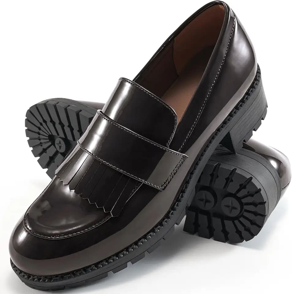 Ecetana Womens Loafers Platform Chunky Penny Lug Sole Comfort Slip on Casual Fashion Business Work Shoes