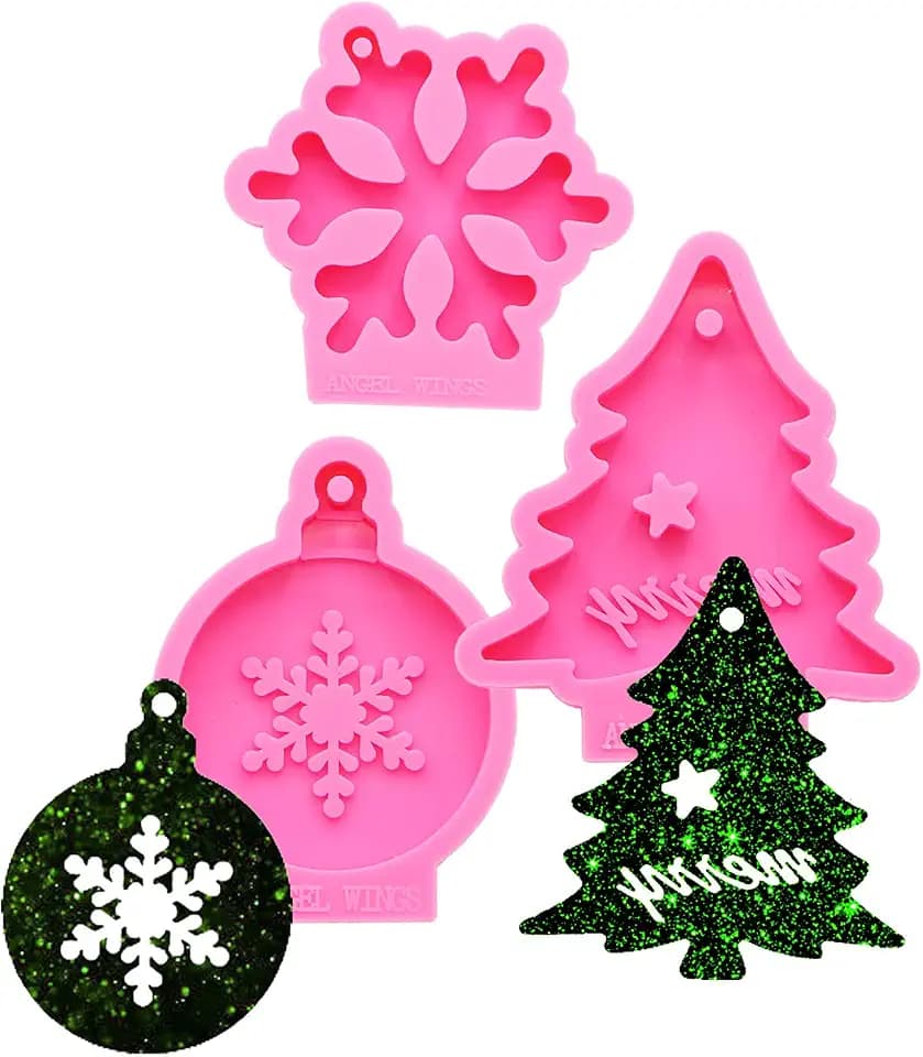 3Pcs Set Christmas Silicone Molds, Resin Casting Mold Set for Christmas Decorations, Silicone Snowflake Ornament Christmas Tree Resin Molds DIY Keychain Mold Jewelry Pendants Craft
