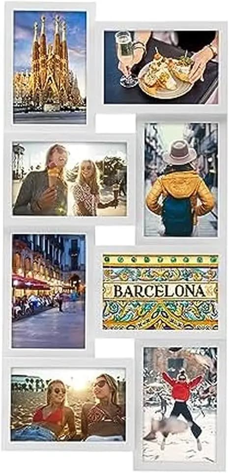 MELANNCO Collage Picture Frame for Wall, 8-Opening Photo Display Holds Four 6x4 and Four 4x6 Photos, 24x12 Inch White Plastic Frame for Home Decor, Horizontal or Vertical Hanging