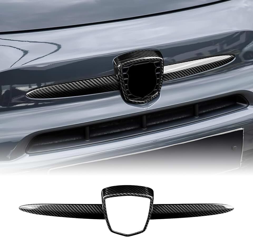 KUNGKIC Hartkohlefaser Auto-Front Stoßstange Logo Abzeichen Rahmen Zierleiste Dekorativ Äußeres Aufkleber Für Abarth 595/595C 695/695C 2012-2024 Zubehör,Geschenk (Schwarz)