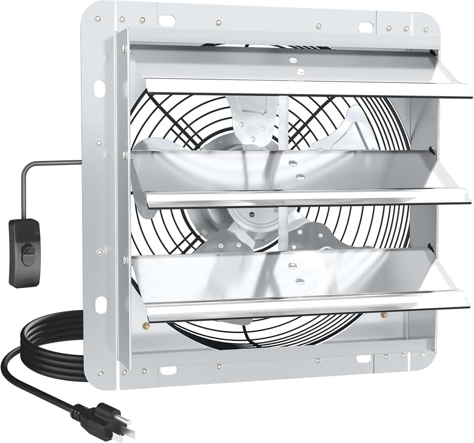 10 Inch Shutter Exhaust Fan, High-Speed 1400CFM Low Noise Attic Fan, Automatic Shutter, Ventilation and Cooling Vent Fan for Greenhouses, Garages, Shop, Chicken Coops, Gable, Shed