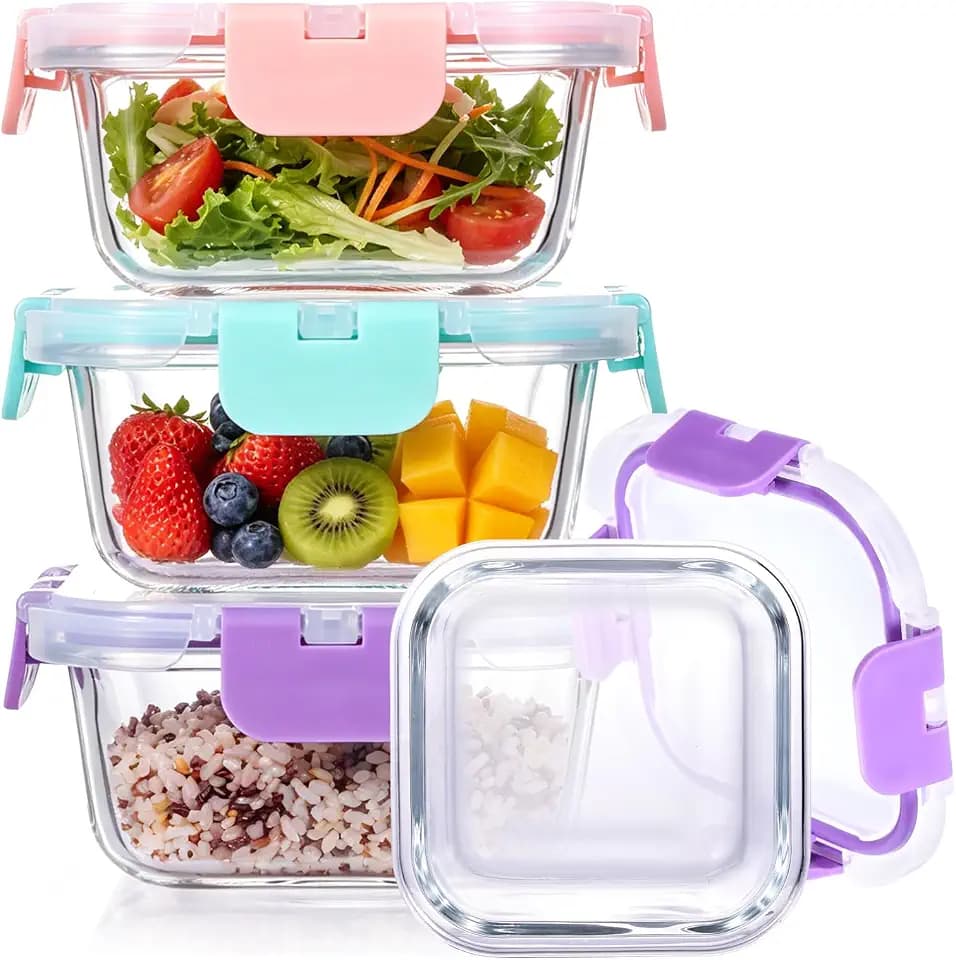 3 Pack Bariatric Meal Prep Containers, 8 oz Multicolored Glass Bowls for Portion Control, Reusable Glass Lunch Box Bento Snack Food Containers with BPA Free Airtight Lids, Bariatric Must Haves