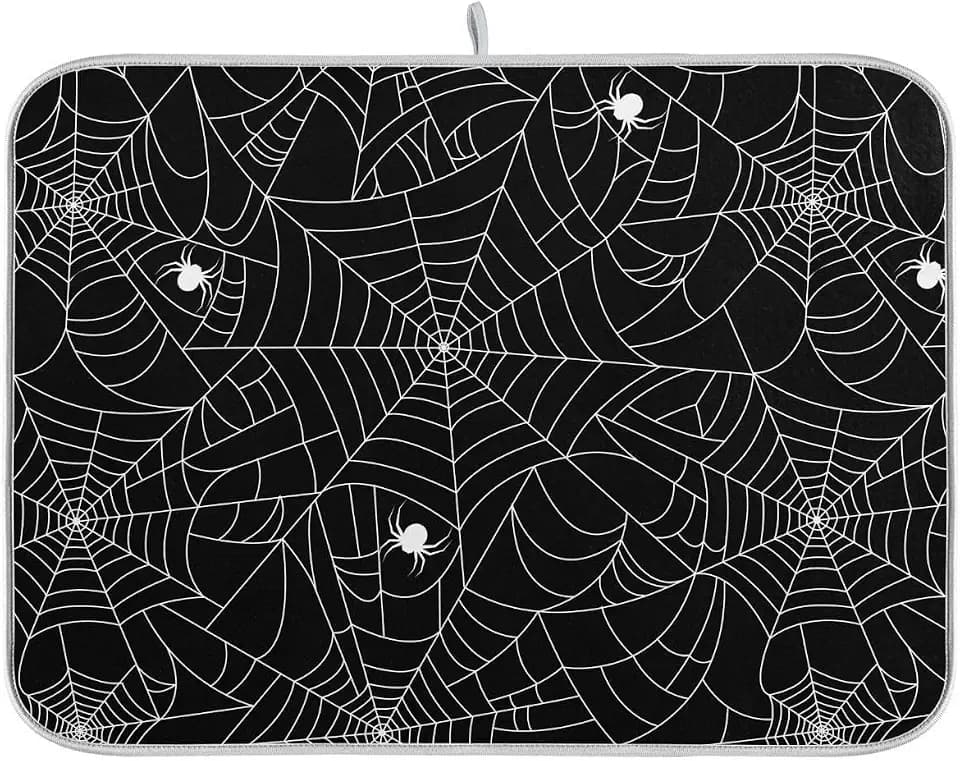 Halloween Spooky Spider Web Dish Drying Mat for Kitchen Happy Halloween Creepy Decoration Microfiber Drying Mats Absorbent Reversible Dish Pad Large Dish Draining Mat 18x24 inch