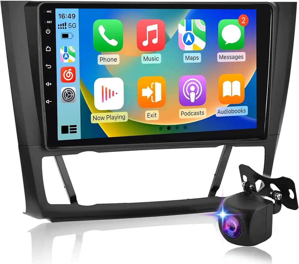 Android Autoradio für BMW 1er Serie E81 E82 E87 E88 2004-2012, 9 Zoll 2,5D Touchscreen Radio mit kabellosem CarPlay & Android Auto, GPS Navi, WLAN, DSP 32-Band EQ, 2+64GB + AHD Rückfahrkamera