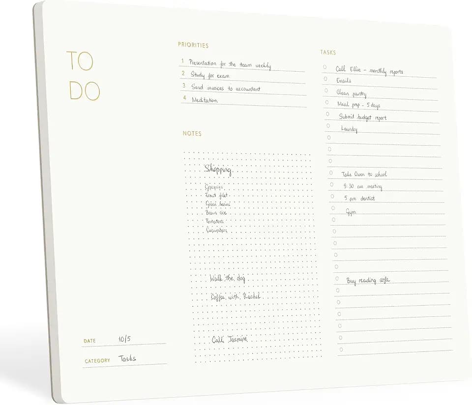 Daily To Do List Notepad, Undated, 50 Tear-Off Sheets, 95gsm, Gold Foil