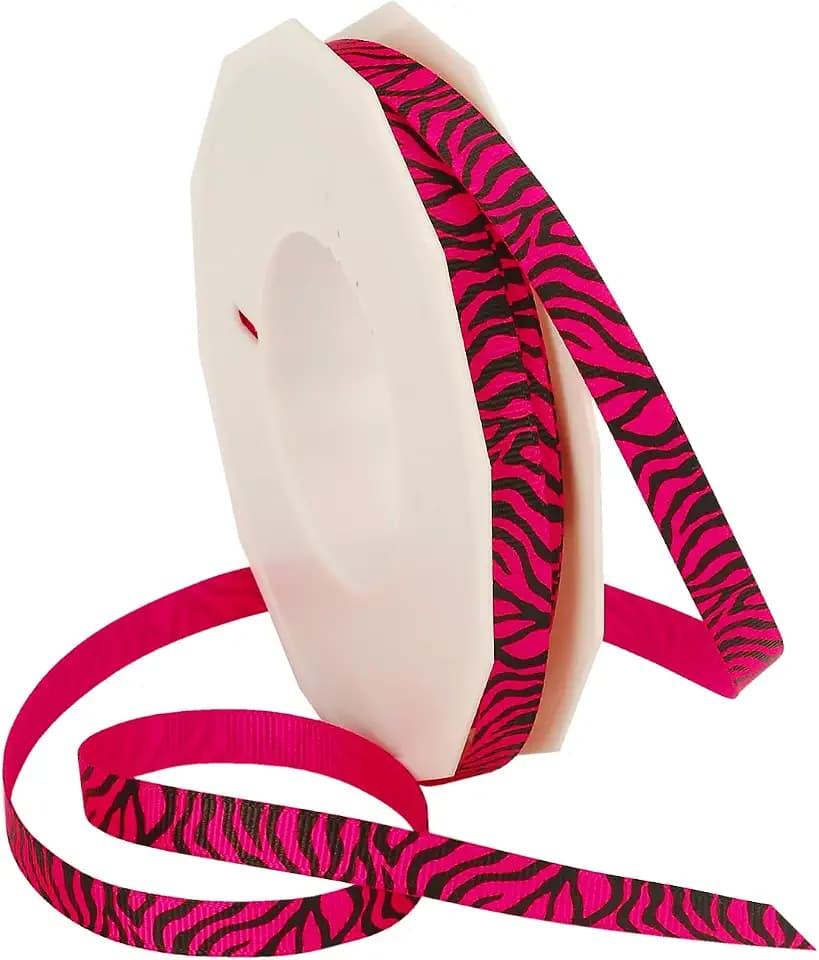 Morex Ribbon Neon Zebra Grosgrain Ribbon, 3/8-Inch by 20-Yard, Hot Pink (33809/20-616)