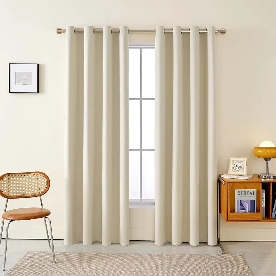 100% Blackout Curtains for Bedroom, 84 Inches Black Out Curtains for Living Room, Light Blocking Curtains for Nursery Windows, 2 Panels, Grommet (Ivory White Khaki)