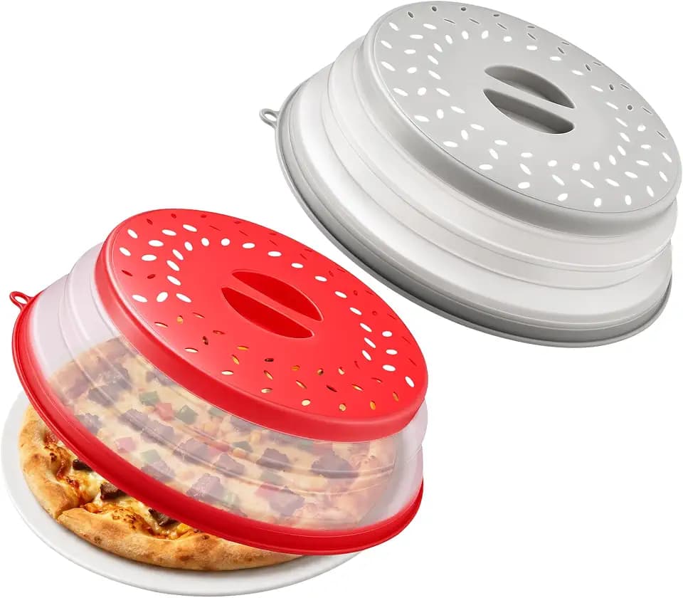 2 Pack Collapsible Microwave Splatter Cover for Food (Grey & Red)