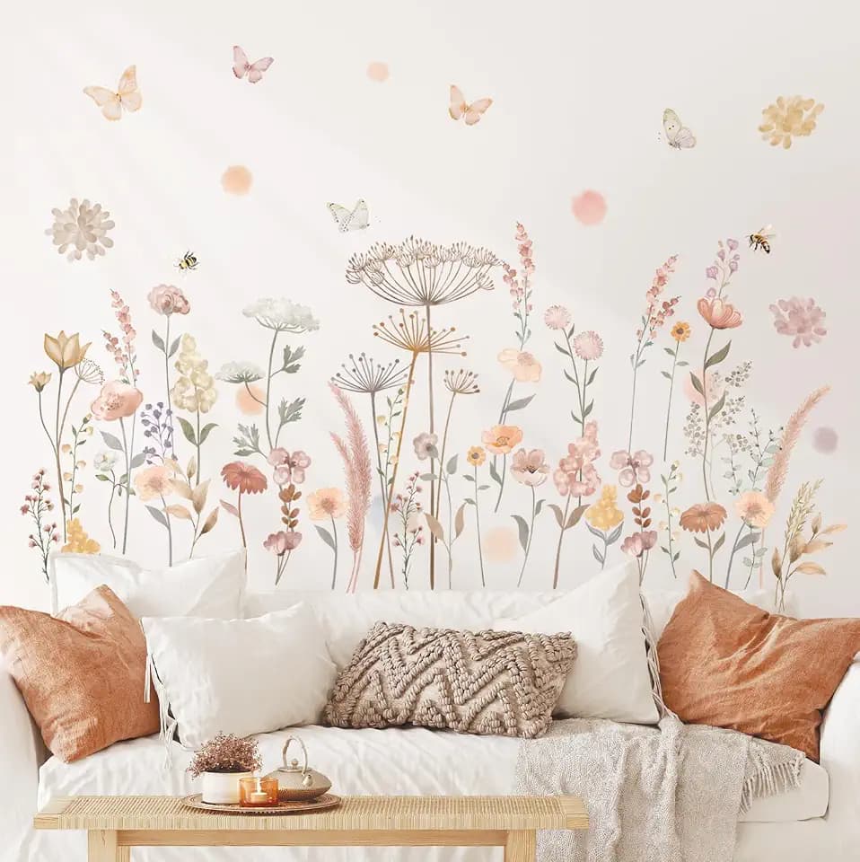 DECOWALL Watercolor Boho Wildflower Wall Stickers Decals (SG2-2421)