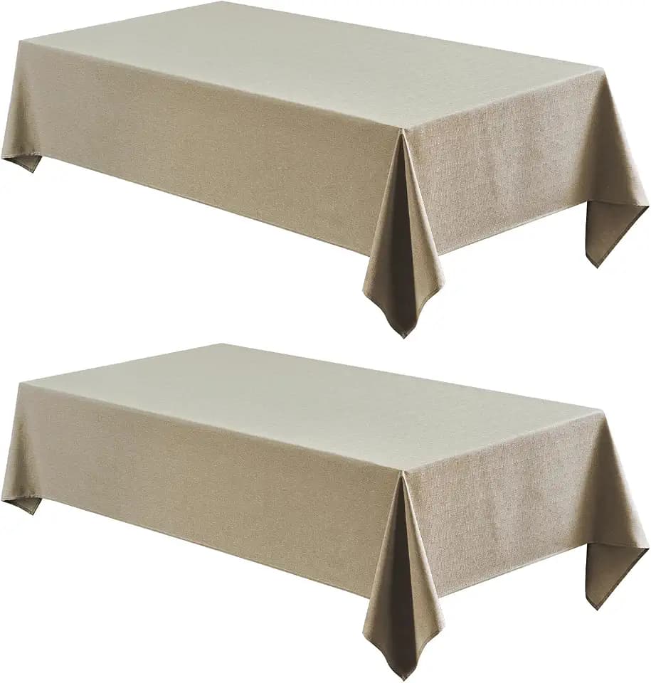 Veblandy 2 Pack Rectangle Tablecloth, 60x120 inch, Water Resistant Wrinkle Free Linen Textured Table Cloth Washable, Decorative Fabric Table Cover for Dining, Party and Camping, Mocha