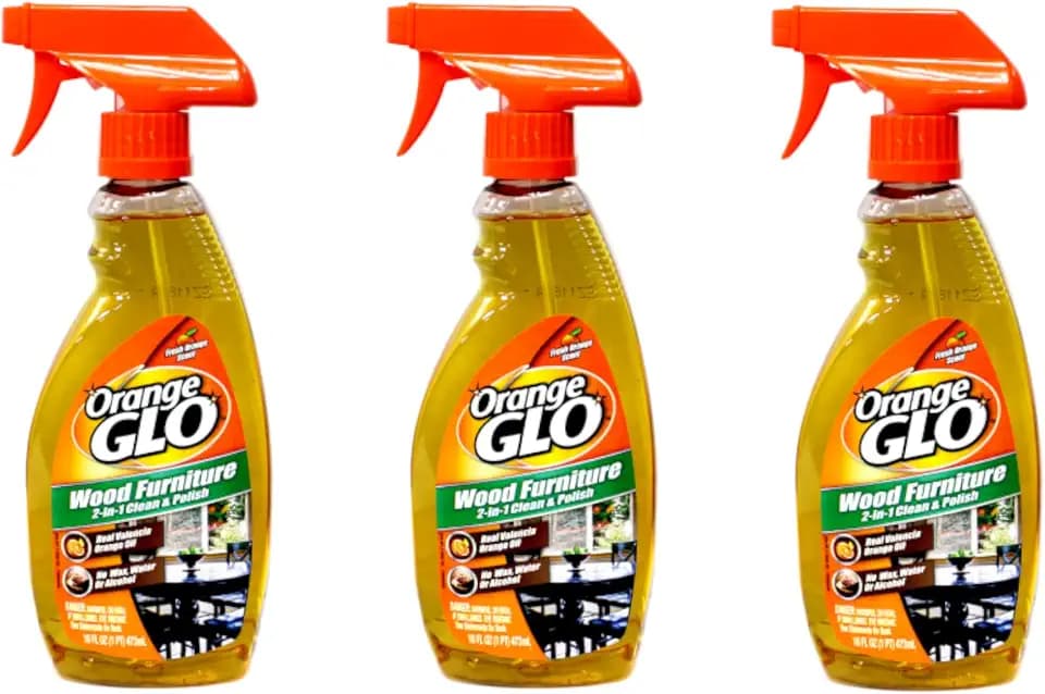 Orange Glo Wood Furniture 2-in-1 Clean & Polish Spray, Fresh Orange Scent, Real Valencia Orange Oil, 16 fl oz (Pack of 3)