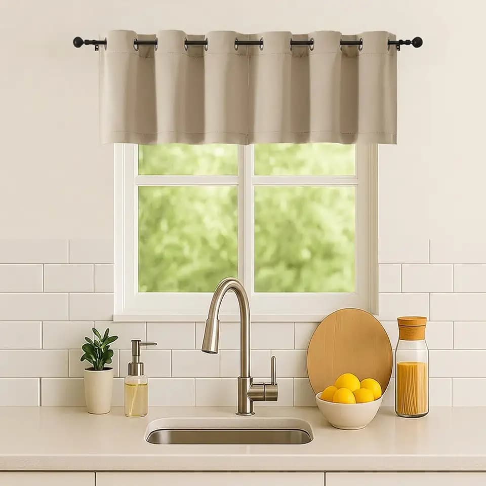 Simplebrand Biscotti Beige Kitchen Valances for Windows 18 Inches Long 2 Pack, Room Darkening Window Valances for Living Room, Short Straight Drape Kitchen Curtains for Bedroom Kids Room, 40Wx18L