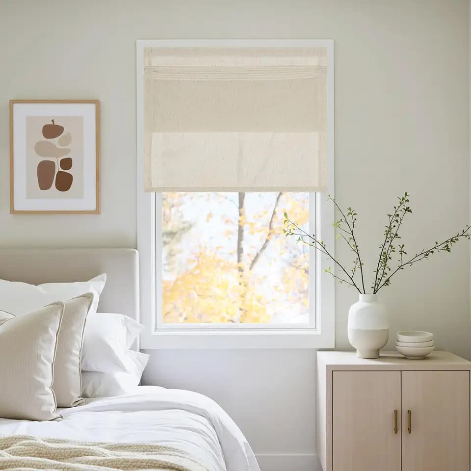 NICETOWN Natural Linen No Drill Roman Shades for Windows, French Front Door Curtain Solid Cordless Blinds for Farmhouse Door Window Covering with Light Filgtering, W26 x L69, 1Pc