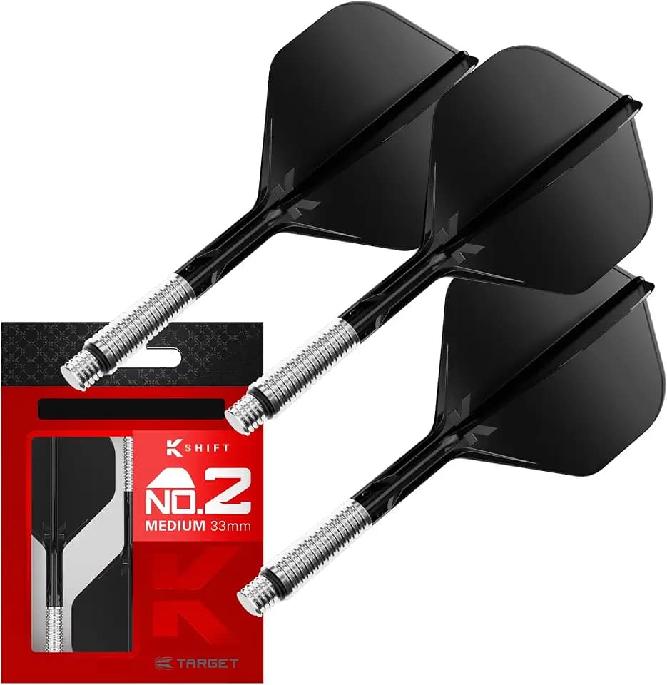 Target Darts K-Shift No.2 Integrated Flights & Shafts | K Shift No.2 Flight & Shaft System, White/Clear/Black – K-Flex Short/Intermediate/Medium Shift Spin Base, Professional Dart Accessories