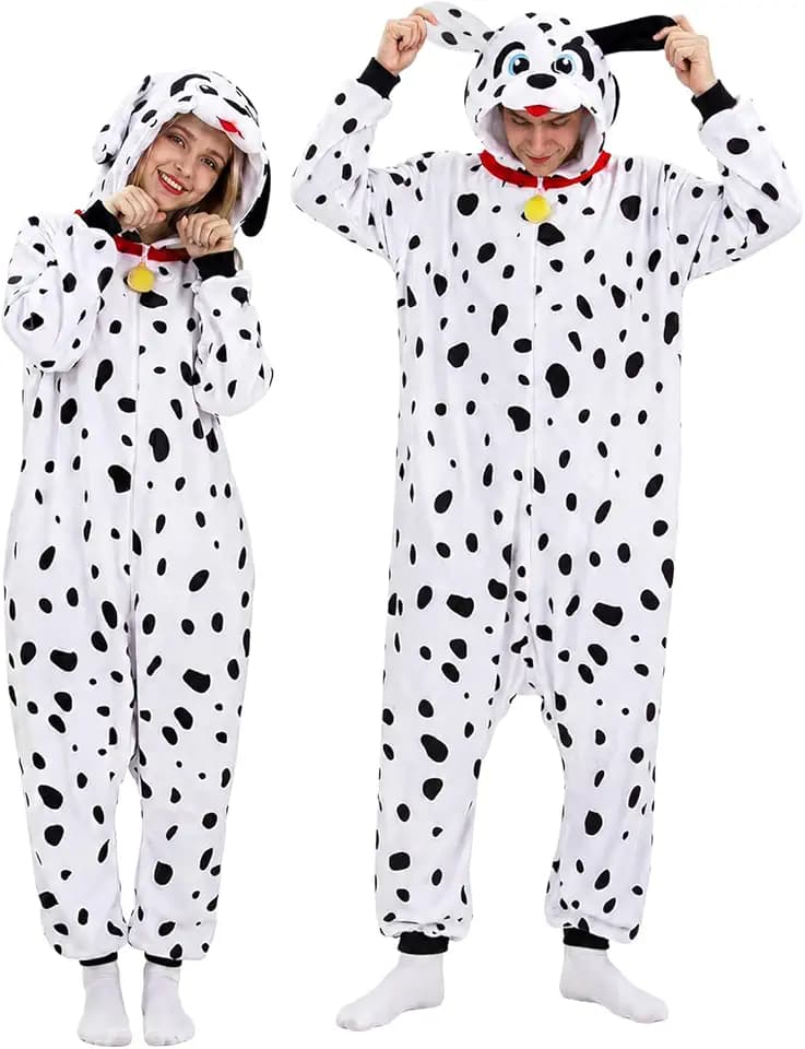 Adult Dalmatian Onesie Costume - 3D Hooded Animal One-Piece Pajama for Halloween Men Women