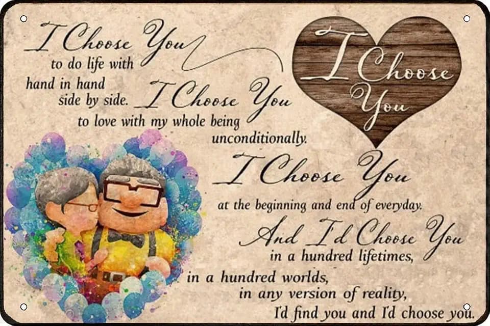 Couple I Choose You to Do Life up Carl and Ellie Funny Metal Tin Sign Wall Decor Man Cave Bar Retro Metal Vintage Tin Sign 12x8 Inch