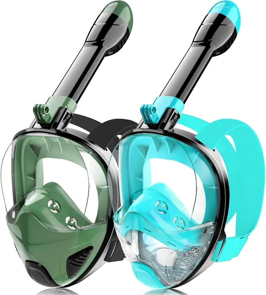Full Face Snorkel Mask for Adults Teen, Snorkeling Gear with Detachable Camera Mount, Panoramic 180° View, Anti-Fog Anti-Leak Snorkling Set for Man and Women