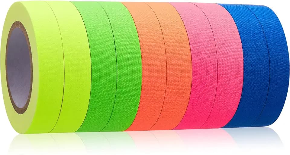 Gersoniel 10 Pcs Spike Tape Multicolor Bright Multi Colors UV Reflective Tape Quality Fluorescent for Party Stage Color Coding Art Crafts, 5 Bright Colors, 18.04 ft (0.5 Inch)